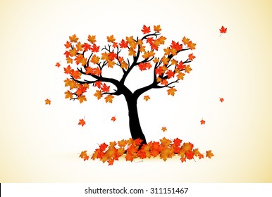 Simple illustration of autumn tree with colorful leaves