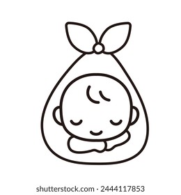 Simple illustration of a baby sleeping in a cloth wrapping Child treasure