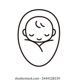 Simple illustration of a baby sleeping in a cloth wrapping