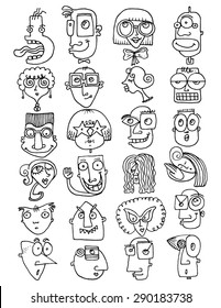 simple illustration  background FUNNY FACES doodle icons characters