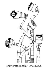 simple illustration  background mechanical abstract plants speakers