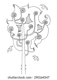simple illustration  background tree of life with birds decorative