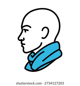Simple illustration of a bald man wearing a blue scarf around his neck. Vector