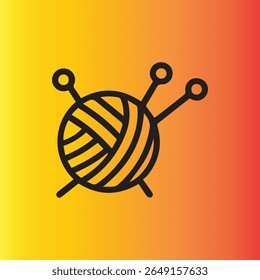 Ilustração simples de uma bola de fio perfurada por agulhas de tricô. Ideal para a elaboração de projetos, tricô e empreendimentos de design criativo.