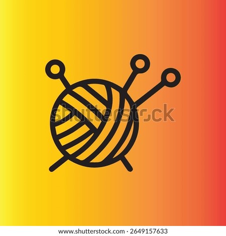 Simple illustration of a ball of yarn pierced by knitting needles. Ideal for crafting projects, knitting, and creative design endeavors.