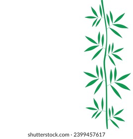 Simple illustration of a bamboo plant with green leaves on a white background. The bamboo stalk is thin and the leaves are long and pointed.