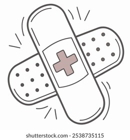 A simple illustration of a bandage, perfect for adding a touch of whimsy to your designs. This cute and playful graphic is ideal for kids' products, healthcare projects.