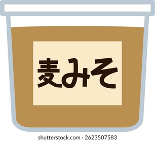 Uma ilustração simples do missô da cevada.
Os personagens da ilustração estão em japonês.
Significa missô de cevada.