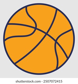 A simple illustration of a basketball with curved lines representing its surface texture.