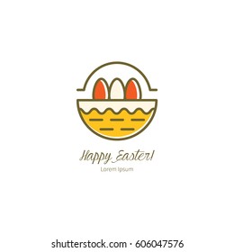 Simple illustration of baskets with Easter eggs. Vector design elements in a linear style. Easter series.