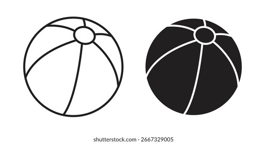 Ilustración simple de un icono de pelota de playa en dos variaciones: contorno y relleno. Aislado en blanco.