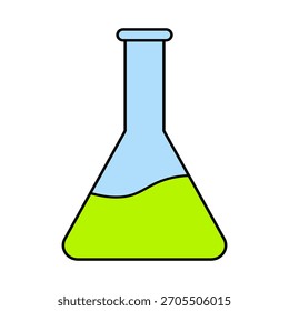 Simple illustration of a beaker with green liquid, ideal for science lab experiments, education, and study materials.