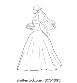 simple illustration of a beautiful bride on a white background, wedding salon
