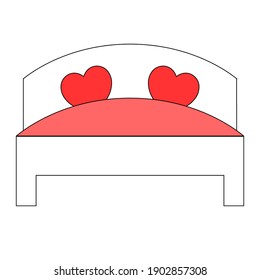 Einfache Illustration des Bettes mit Herzsymbol für den Valentinstag