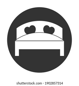 Simple illustration of bed with heart icon for St. Valentines Day