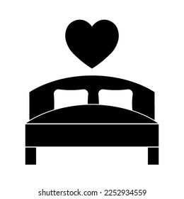 Simple illustration of bed with heart icon for St. Valentines Day