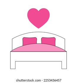 Simple ilustración de la cama con icono cardíaco para el Día de San Valentín