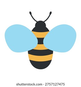 Simple illustration of a bee, a wasp, a hornet, a bumblebee. Vector illustration isolated on a white background. Hand-drawn. Flat style. 