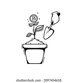 Ilustración sencilla de una plantación de bitcoin o cripto