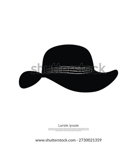 A simple illustration of a black cowboy hat with a wide brim and indented crown