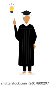 Simple illustration of a black female graduates in graduation gowns and square caps inspiring ideas, Vector Illustration