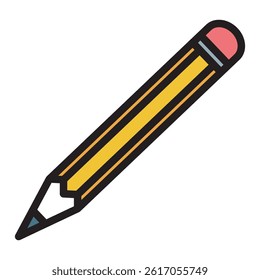 Simple illustration of a black pencil on a white background. Suitable for various design projects, education materials, and more. Perfect for use in logos.