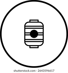 Ilustração simples de um lanterna japonês preto e branco em um quadro de círculo