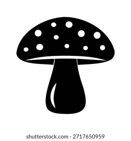 Simple illustration of a black and white spotted toadstool mushroom, magic mushroom icon silhouette illustration