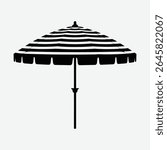A simple illustration of a black and white striped patio umbrella, perfect for summer designs, beach themes, or outdoor settings.  Clean lines and minimalist style.