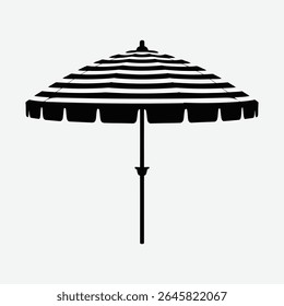 A simple illustration of a black and white striped patio umbrella, perfect for summer designs, beach themes, or outdoor settings.  Clean lines and minimalist style.