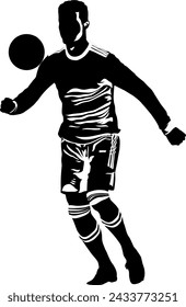 Simple Illustration Black and White Vector Design of Soccer Player Dribbling the Ball