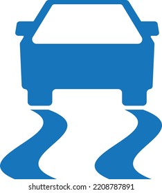 Simple Illustration Of A Blue Car Slipping On The Road