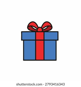 A simple illustration of a blue gift box tied with a vibrant red ribbon and a neat bow, perfect for celebrations and presents.