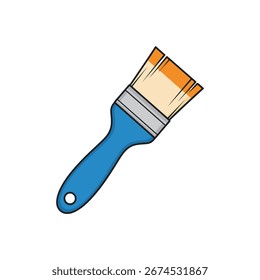 Una ilustración simple de un pincel de mango azul con cerdas naranjas sobre un fondo blanco.