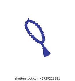 Una ilustración simple de cuentas de oración azul, a menudo utilizado como un rosario, aislado en un fondo blanco.