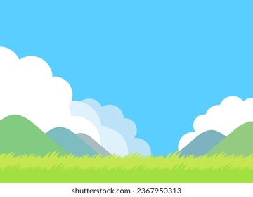 Una simple ilustración del cielo azul y pradera con nubes