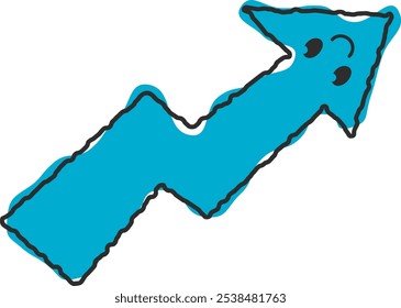 A simple illustration of a blue upward pointing arrow with a cute face.