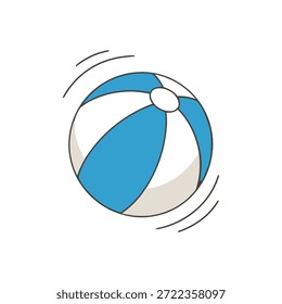 Una ilustración simple de una pelota de playa azul y blanco con líneas de movimiento que indican movimiento