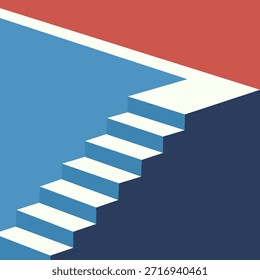 Ilustração simples de uma escada azul e branca com um fundo vermelho