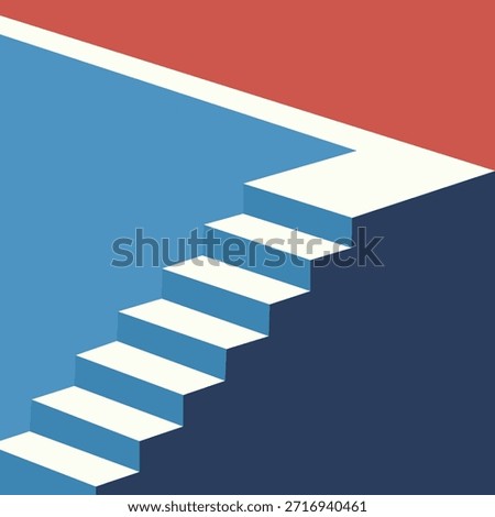 Simple Illustration of a Blue and White Staircase with a Red Background