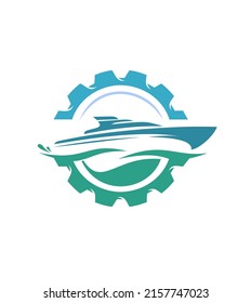 simple illustration of boat and gear logo template for boat mechanic or auto marine garage.