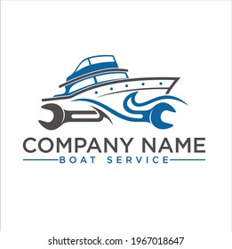 simple illustration of boat and wrench, logo template for boat mechanic or auto marine garage.