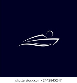 simple illustration of boat and wrench, logo template for boat mechanic or auto marine garage.	