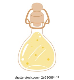 Simple illustration of a bottle of cooking oil or dressing with a cork stopper. Ideal for kitchen and food themes.