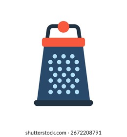 Uma ilustração simples de um ralador de caixas, um utensílio de cozinha usado para ralar queijo ou outros alimentos.  É retratado em um estilo plano e minimalista.