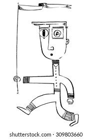 simple illustration of a boy running with a flag