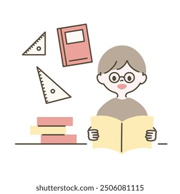 Simple illustration of a boy studying