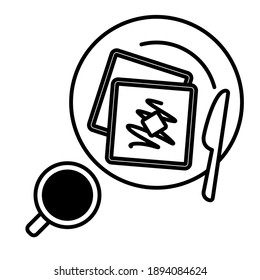Simple ilustración de un juego de desayunos. Café y pan con mantequilla.