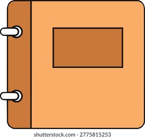 A simple illustration of a brown binder with metal rings and a label area on the front cover.
