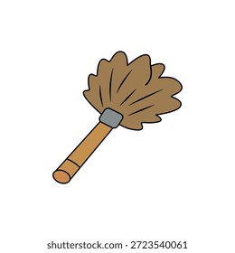 Ilustración simple de un plumero marrón con un mango de madera. Diseño limpio y minimalista sobre fondo blanco. Ideal para conceptos de limpieza y tareas domésticas.